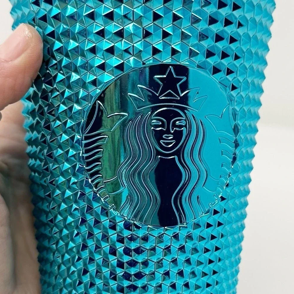 NEW Starbucks Blue Splash Chrome Bling Studded Tumbler 16 oz‎